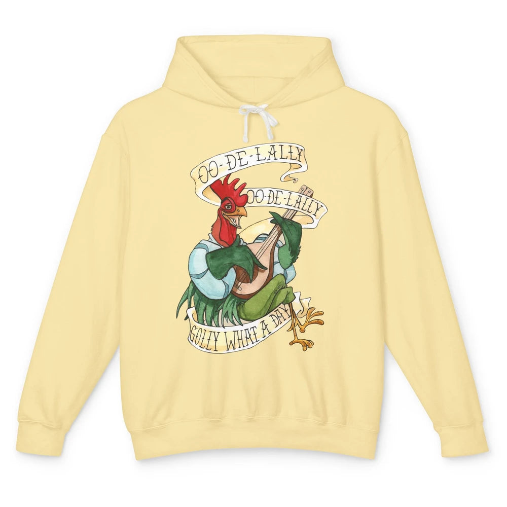 Funny Chicken Rooster Play Banjo What A Day Musician Rooster Unisex Lightweight Hoodie