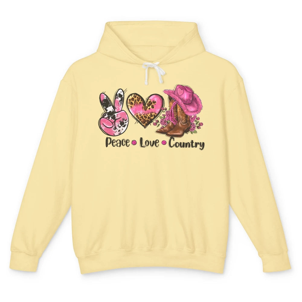 Retro Cowgirl Boots Hat Peace Love Country Western Country Unisex Lightweight Hoodie