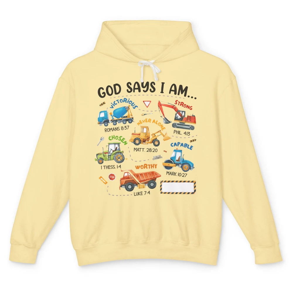 Construction Boy Christian God Say I'm Bible Verse Religious Unisex Lightweight Hoodie