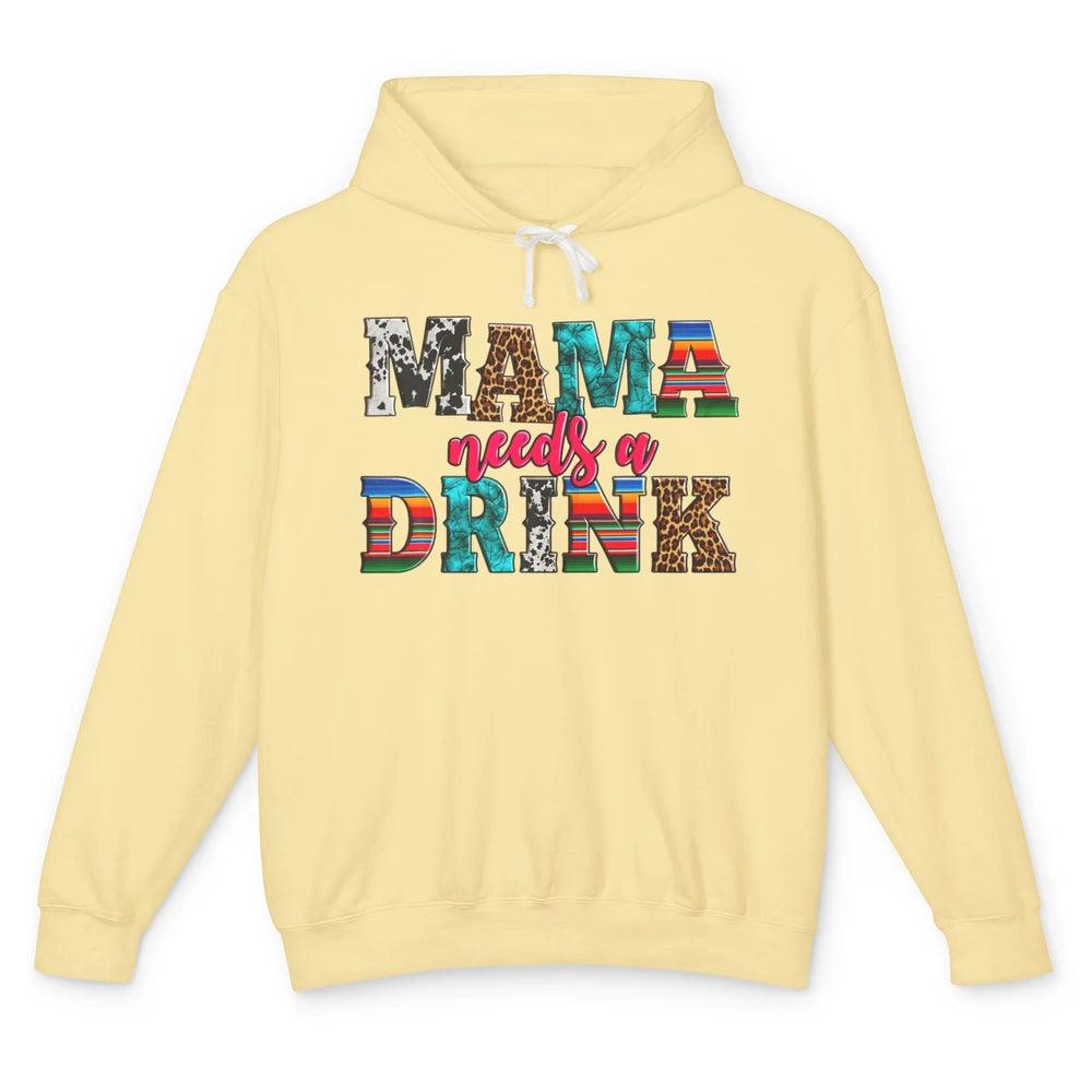 Western Mama Needs Drink Leopard Turquoise Mothers Day Retro Unisex Lightweight Hoodie