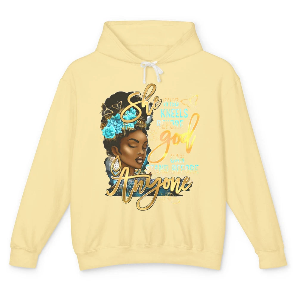 Black Girl She Who Kneels Before God Christian Afro Women Unisex Lightweight Hoodie