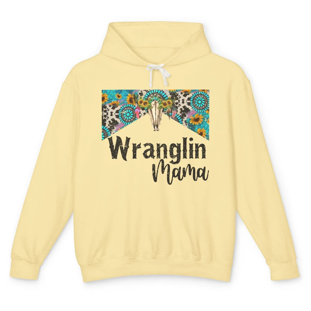 Sunflower Leopard Bull Skull Wrangling Mama Western Country Unisex Lightweight Hoodie