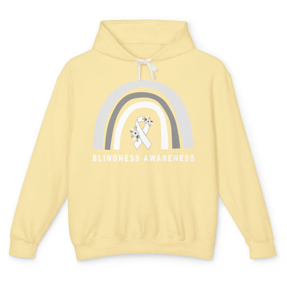 Blindness Awareness Floral White Gray Ribbon Blind Support Unisex Lightweight Hoodie