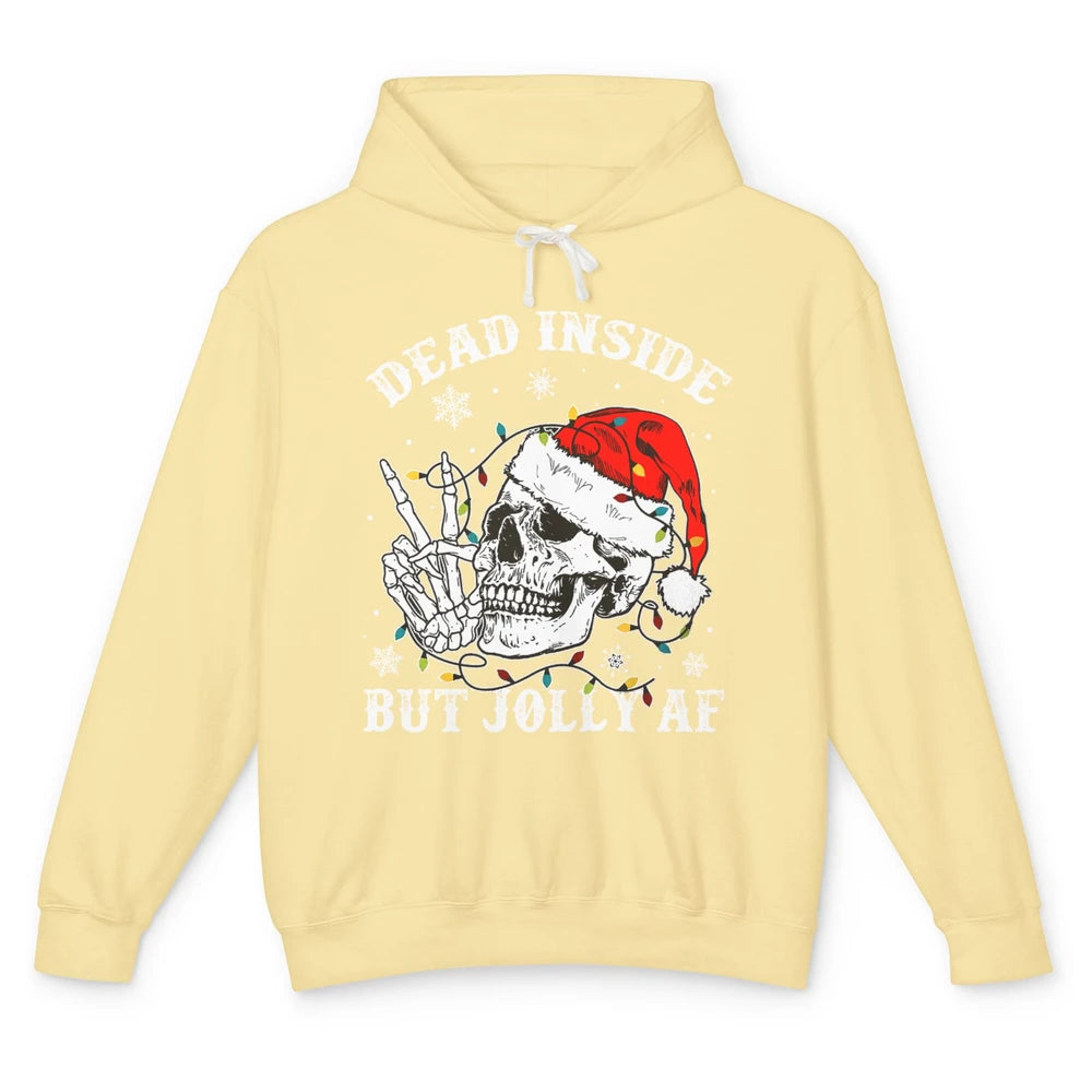 Skeleton Christmas Dead Inside But Jolly AF Merry Christmas Unisex Lightweight Hoodie