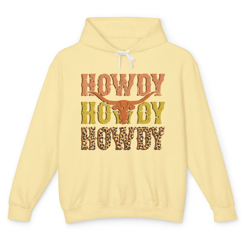 Western Country Bull Horn Rodeo Howdy Cowboy Leopard Cowhide Unisex Lightweight Hoodie