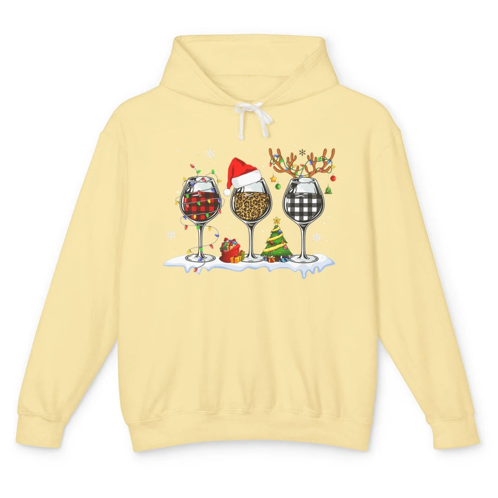 Merry Christmas Funny Red Wine Glass Santa Hat Reindeer Xmas Unisex Lightweight Hoodie