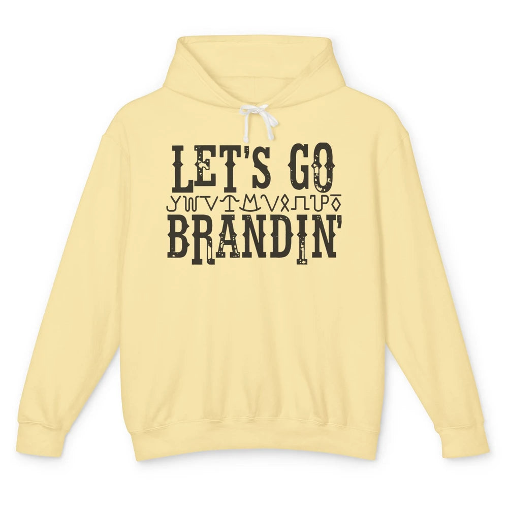 Vintage Cowboy Hat Let's Go Brandin' Western Country Symbols Unisex Lightweight Hoodie