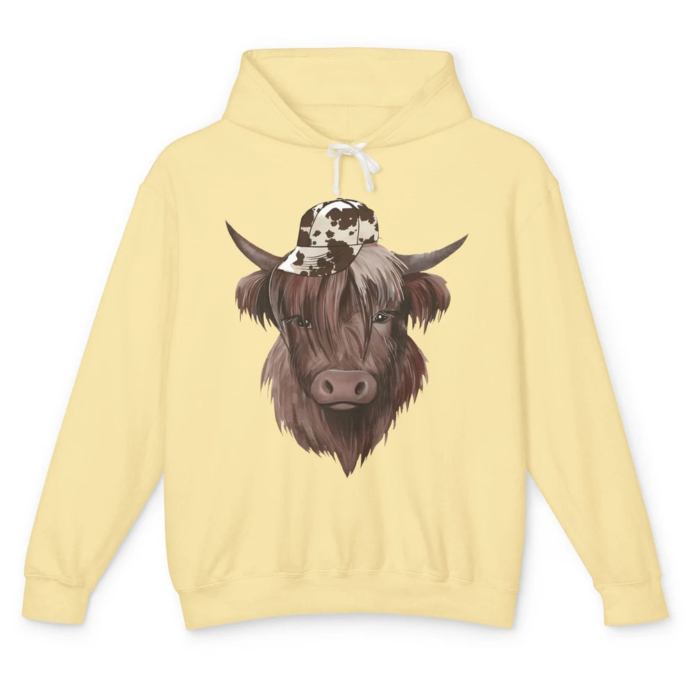 Funny Bull Cow With Hat Leopard Western Country Highland Cow Unisex Lightweight Hoodie