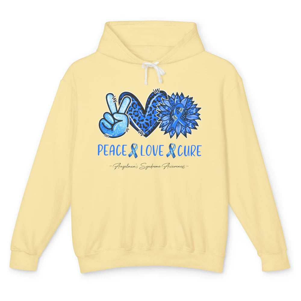 Angelman's Syndrome Blue Ribbon Peace Love Cure Sunflower Unisex Lightweight Hoodie