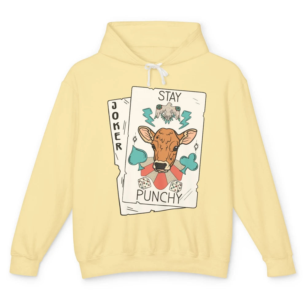 Calf Cow Stay Punchy Playing Cards Western Country Cattles Unisex Lightweight Hoodie