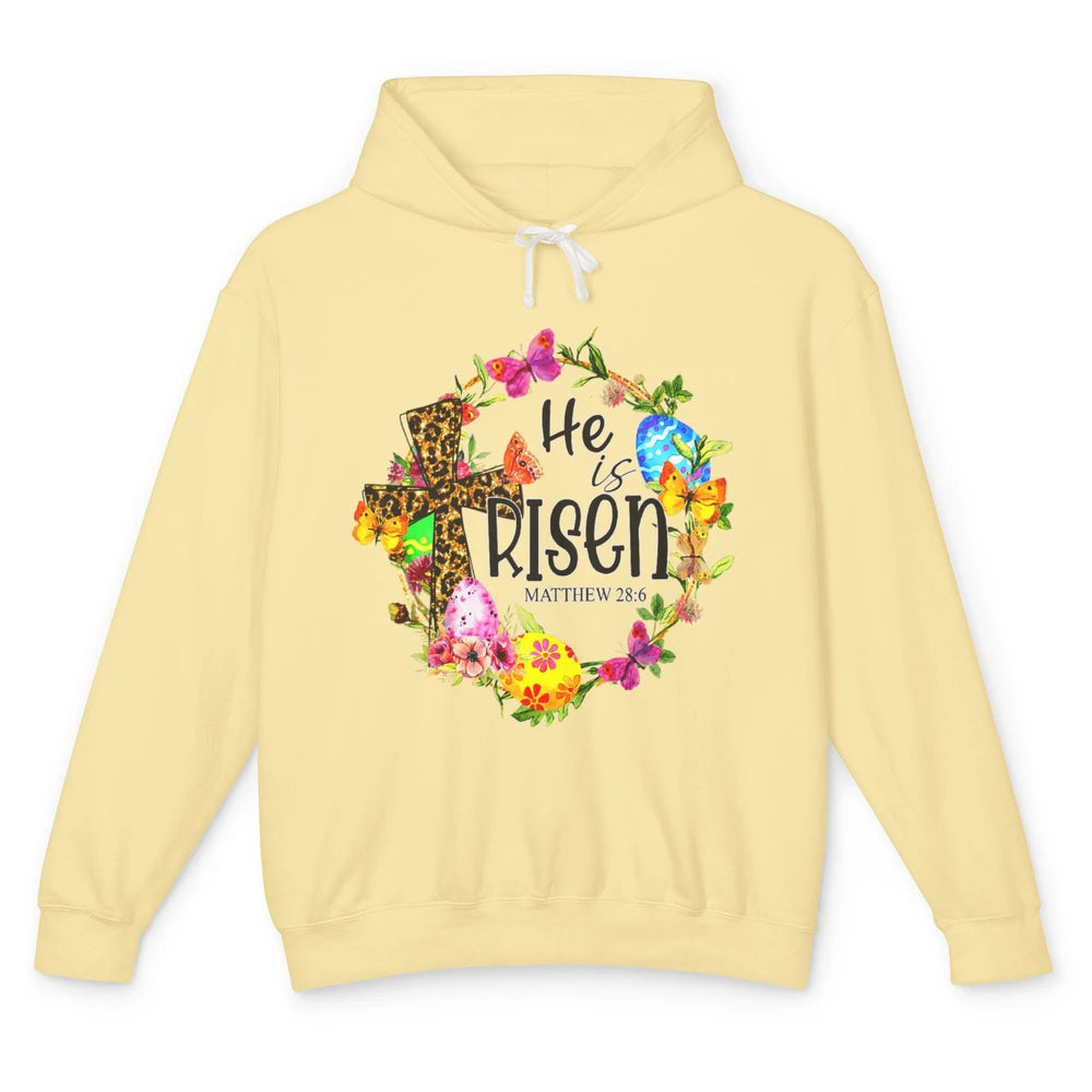 He Is Risen Easter Leopard Cross Christian Jesus God Bible Unisex Lightweight Hoodie