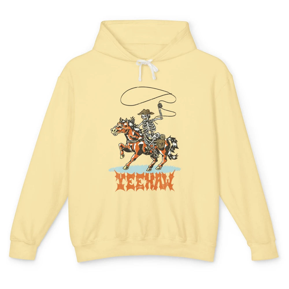 Skeleton Cowboy Horseback Yeehaw Rodeo Western Texas Retro Unisex Lightweight Hoodie