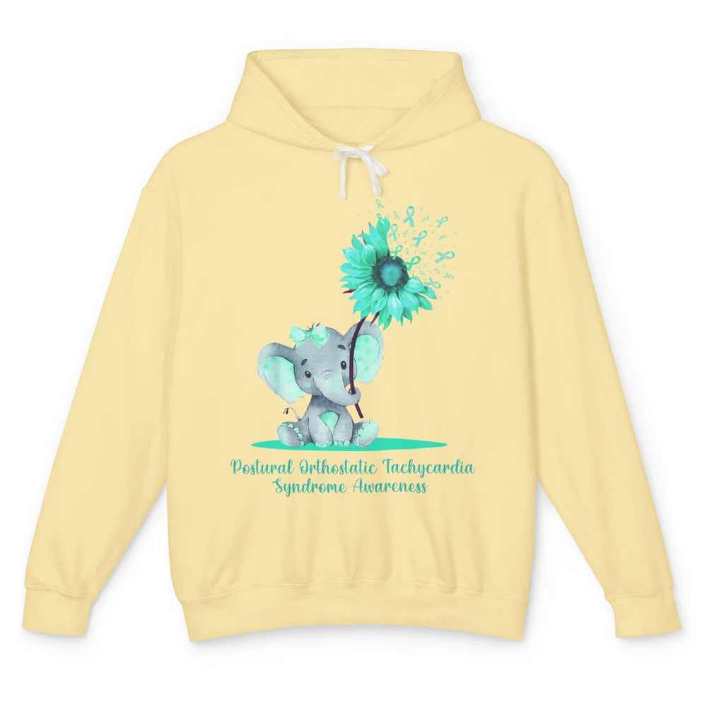 Sunflower Baby Elephant POTS Awareness Turquoise Ribbon Unisex Lightweight Hoodie