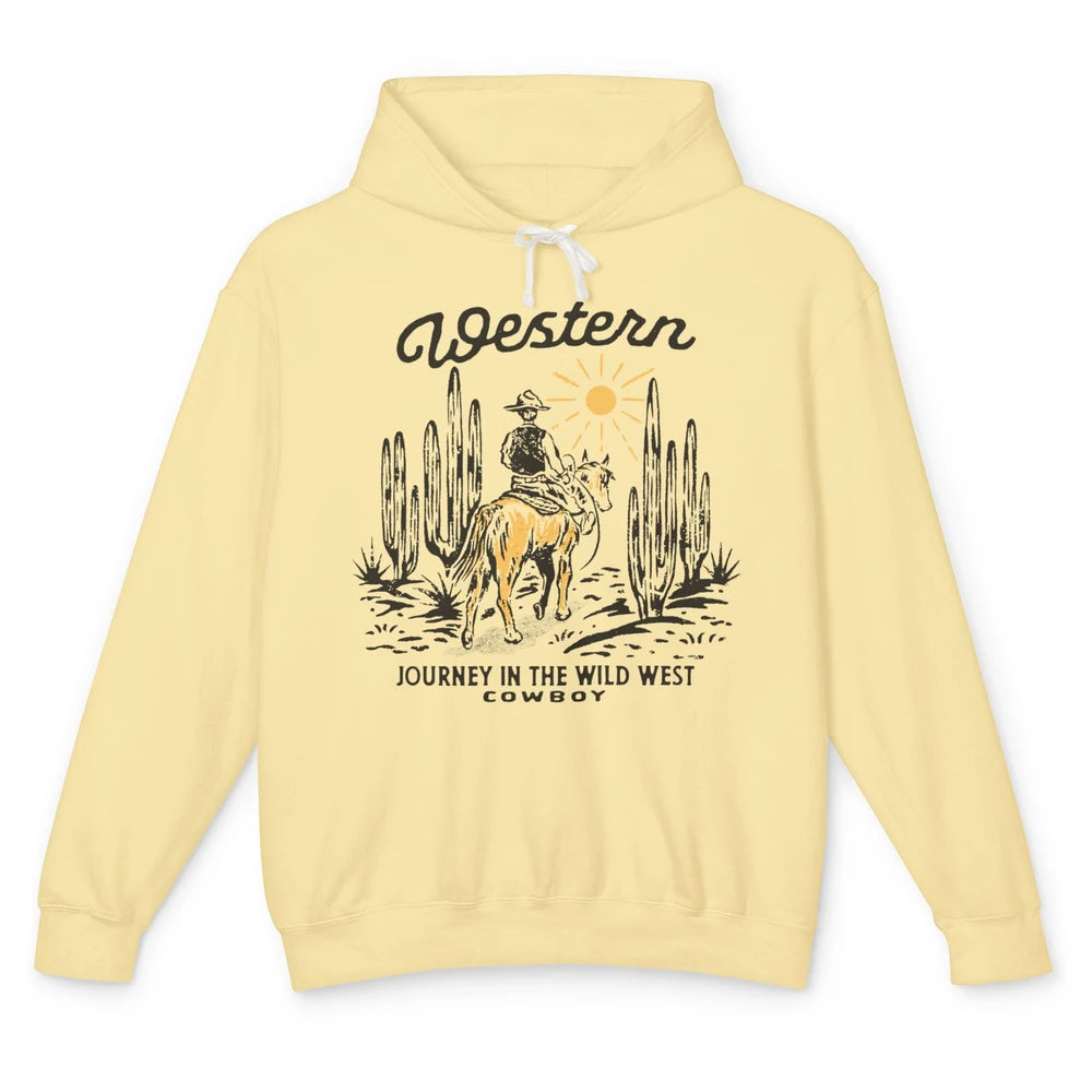 Retro Cowboy Riding Desert Sunset Western Journey Wild West Unisex Lightweight Hoodie