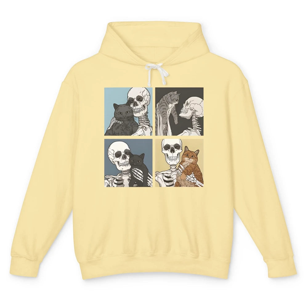 Skeleton And Cat Best Friends Kitten Funny Cats Lovers Gift Unisex Lightweight Hoodie