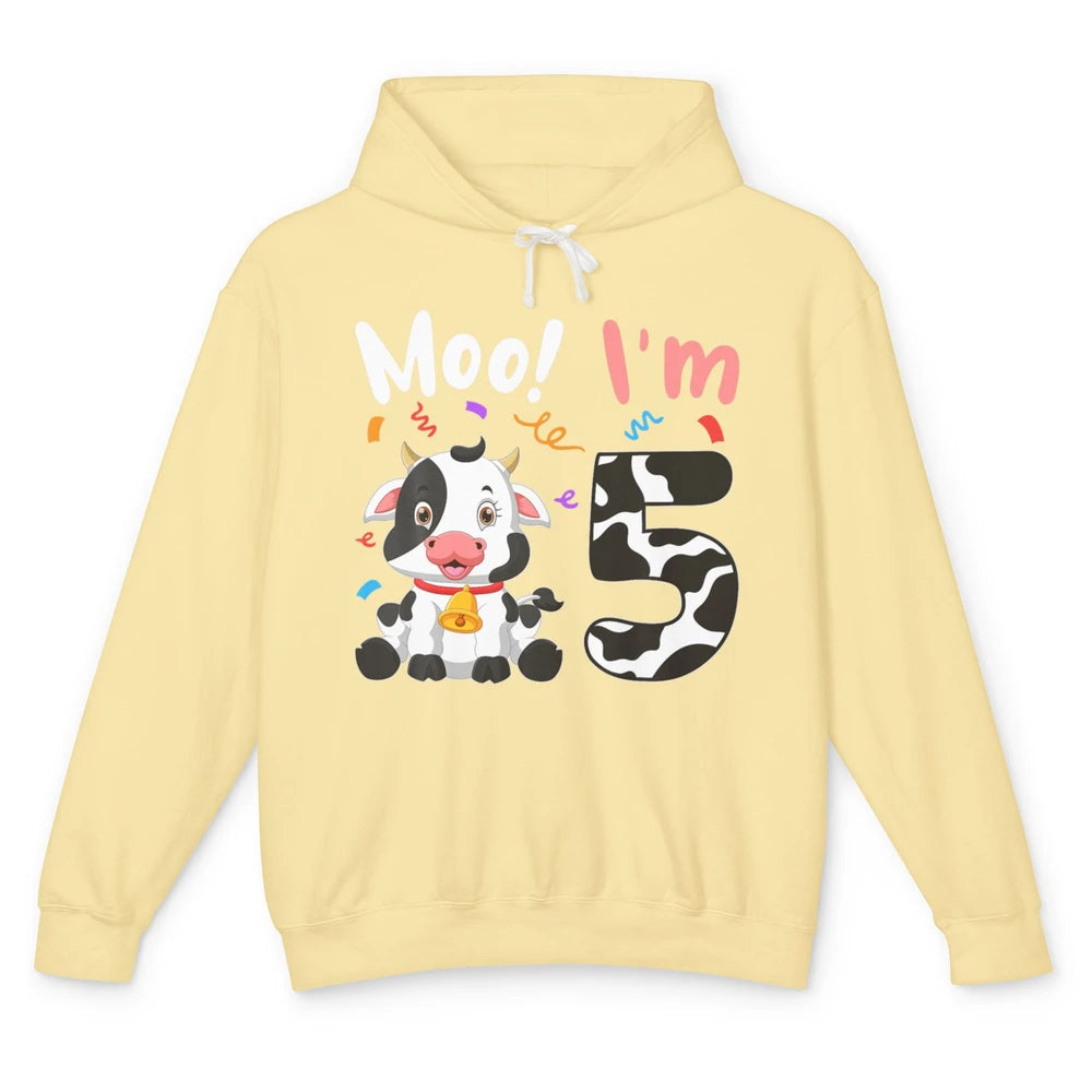 5th Birthday Moo Im 5 Cow Farm Animal Barnyard Family Party Unisex Lightweight Hoodie