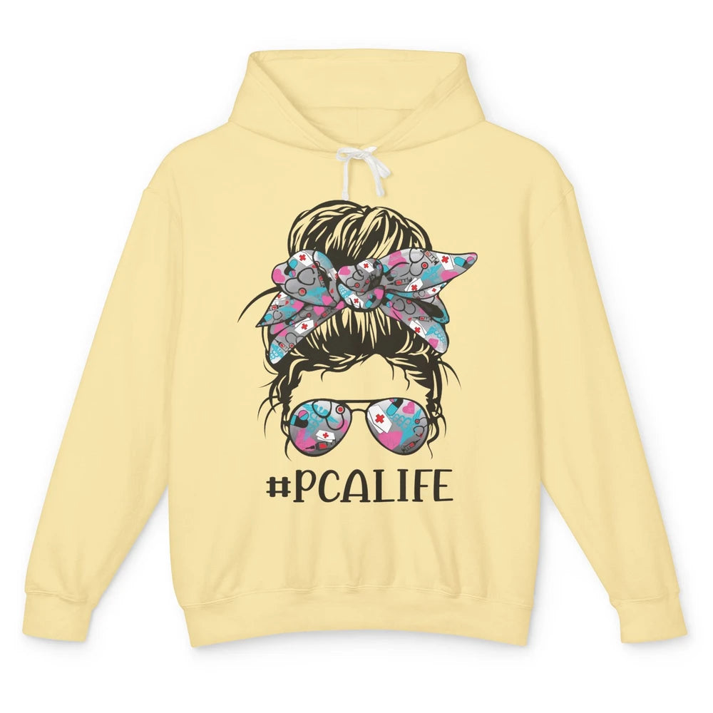 Messy Bun Glasses PCA Life Patient Care Assistant Nurse Life Unisex Lightweight Hoodie