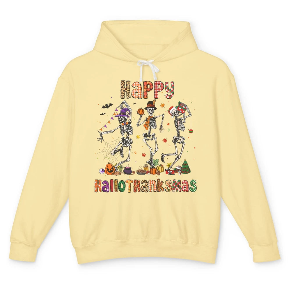 Funny Dancing Skeleton Happy Hallo-thank-mas Fall Pumpkin Unisex Lightweight Hoodie