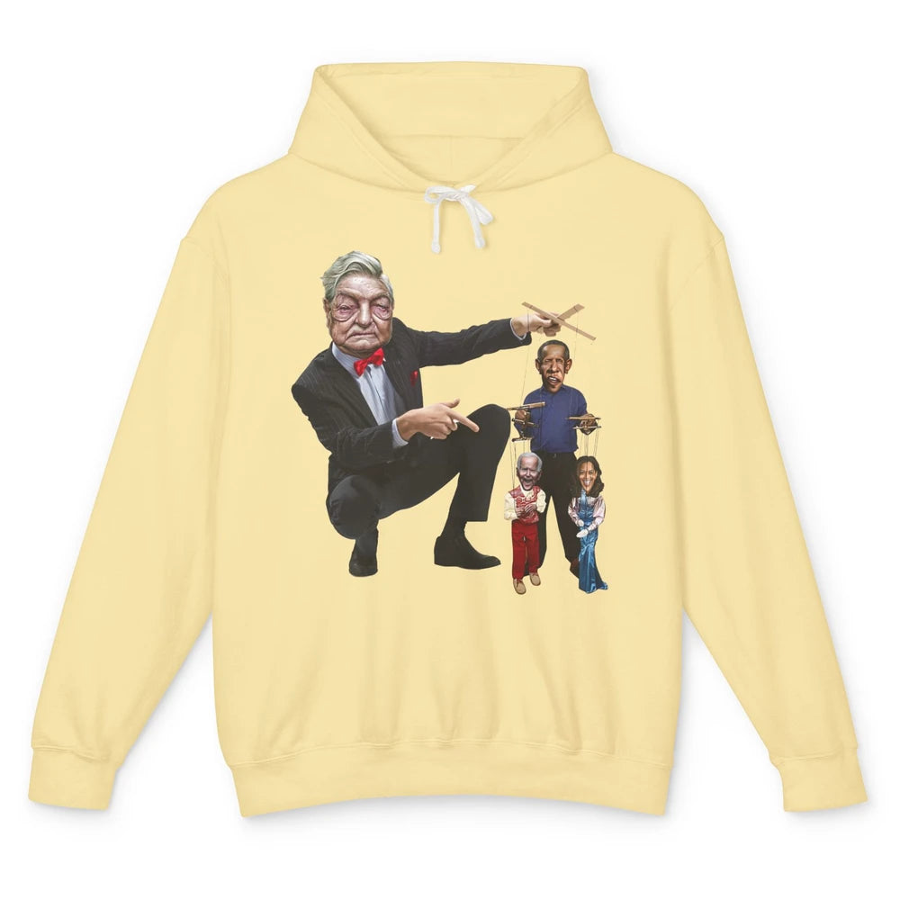 Funny George Soros Playing Puppets Biden Anti Biden Liberals Unisex Lightweight Hoodie