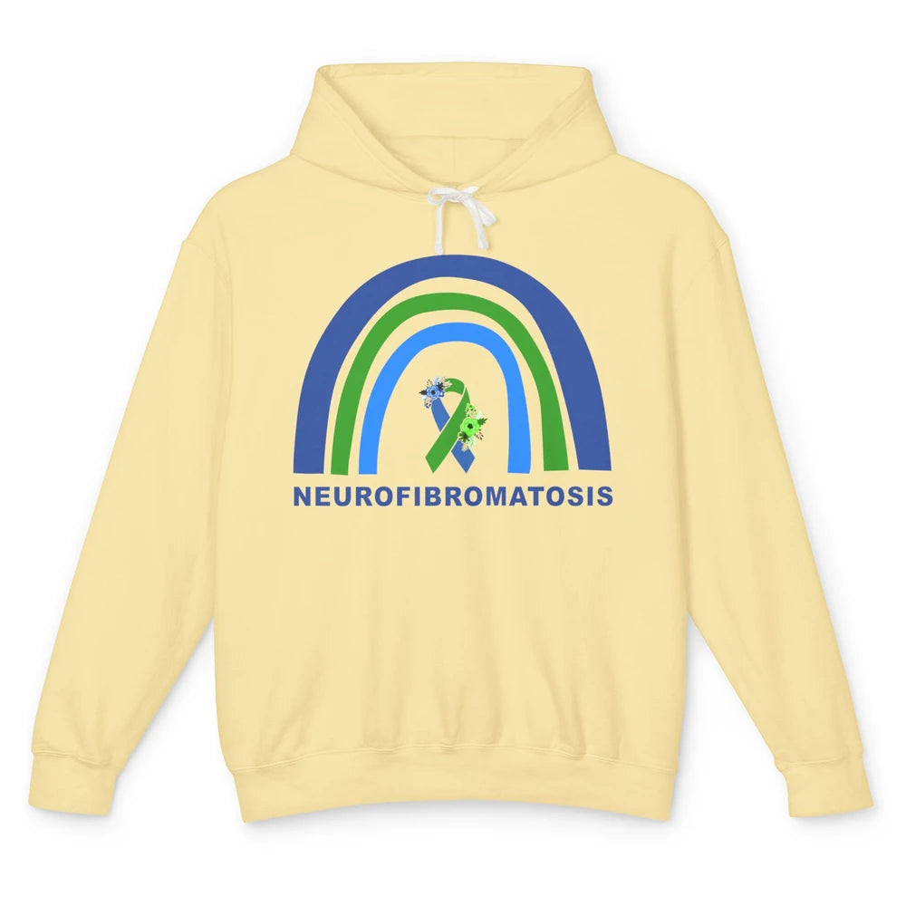 Neurofibromatosis Awareness Floral Green Blue Ribbon Rainbow Unisex Lightweight Hoodie