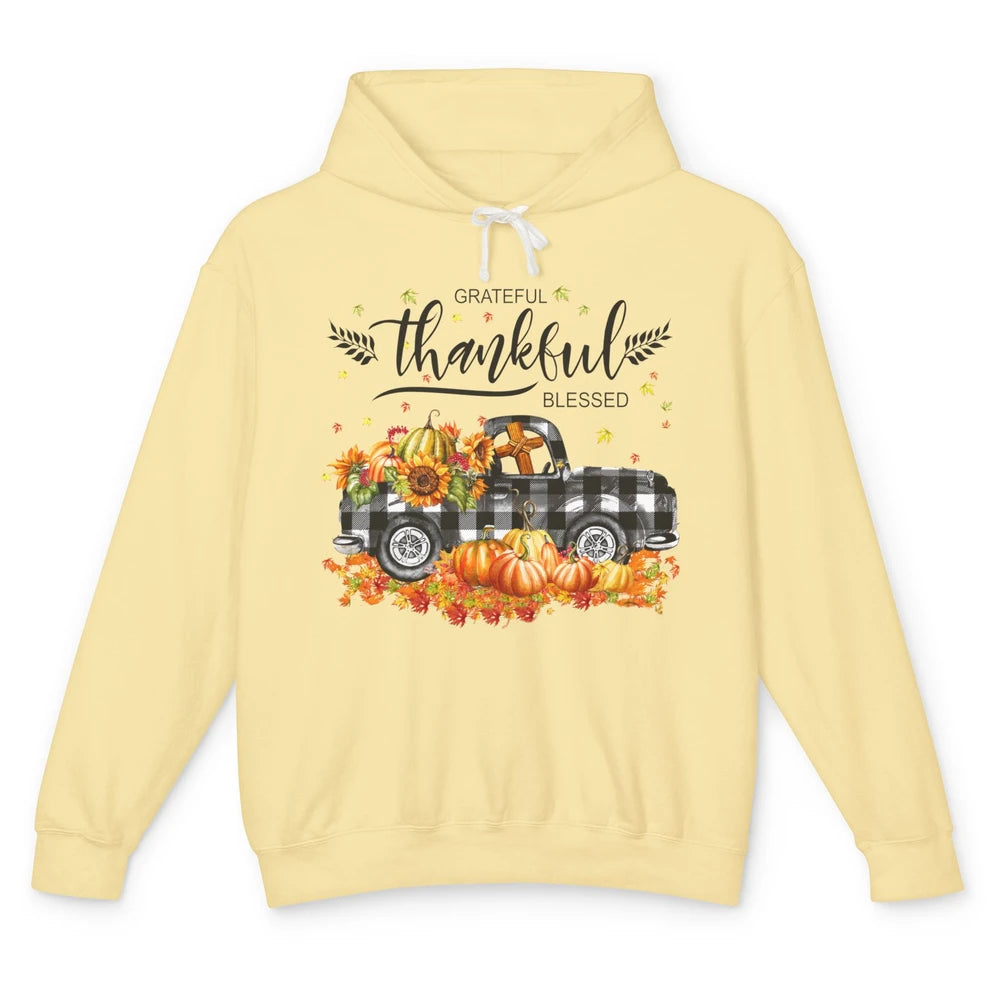 Grateful Thankful Blessed Truck Happy Thanksgiving Fall Unisex Lightweight Hoodie