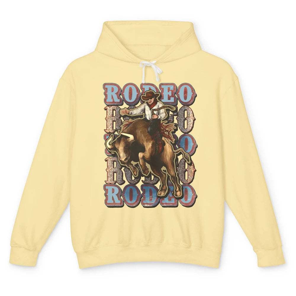 Leopard Cowboy Bull Riding Rodeo Dad Western Country Cowboy Unisex Lightweight Hoodie