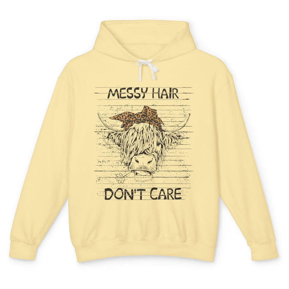 Highland Cow Leopard Bandana Messy Hair Don't Care Western Unisex Lightweight Hoodie