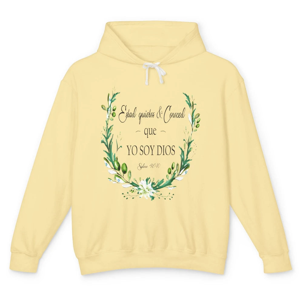 Floral Spanish Bible Verse Estad Quietos Conoced Yo Soy Dios Unisex Lightweight Hoodie