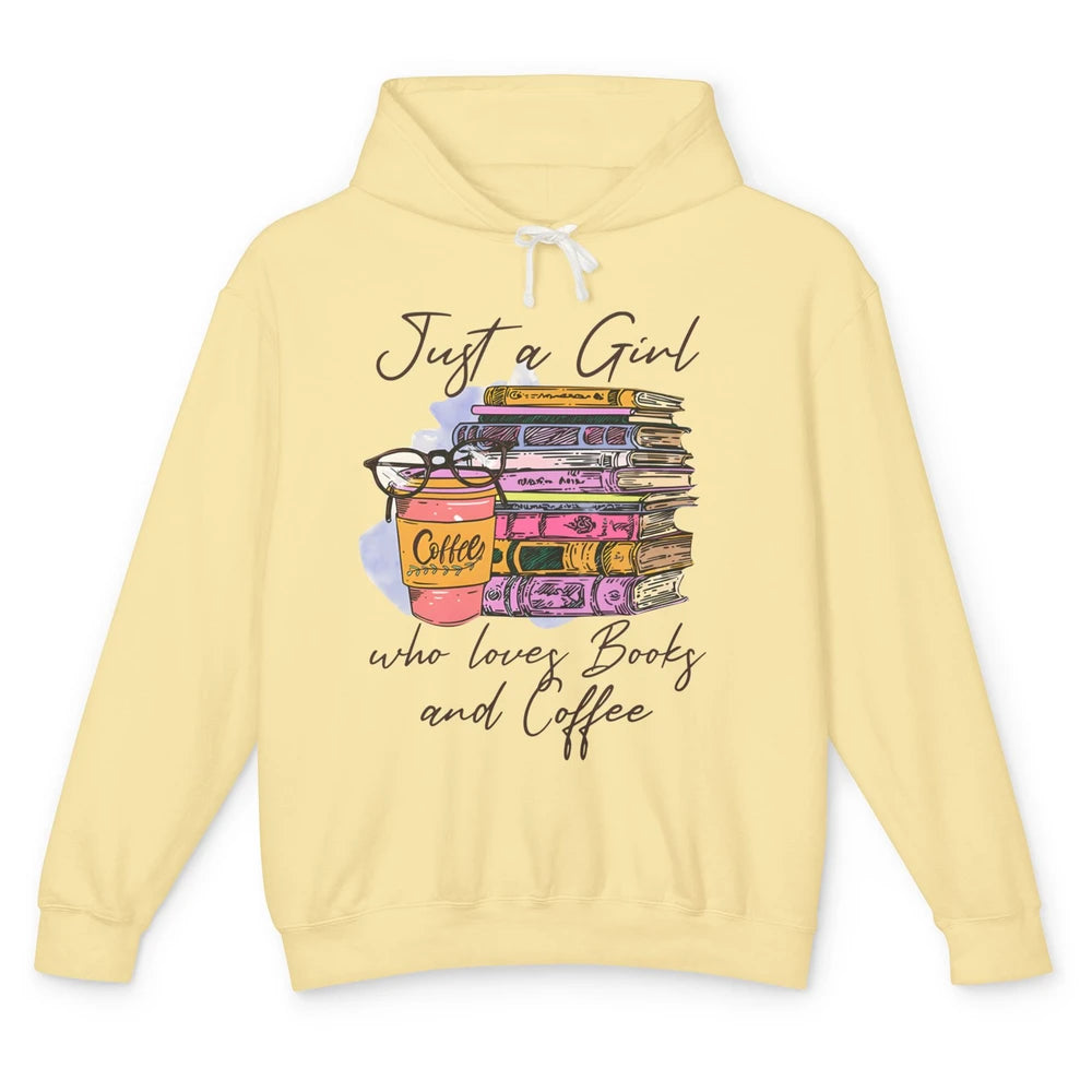 Retro Books Just A Girl Who Loves Books And Coffee Reading Unisex Lightweight Hoodie