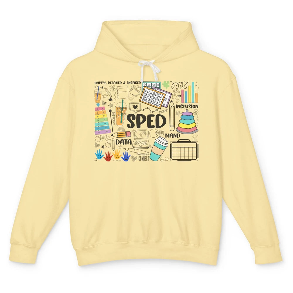 Special Education Teacher Happy Relax Encaced Inclusion Unisex Lightweight Hoodie