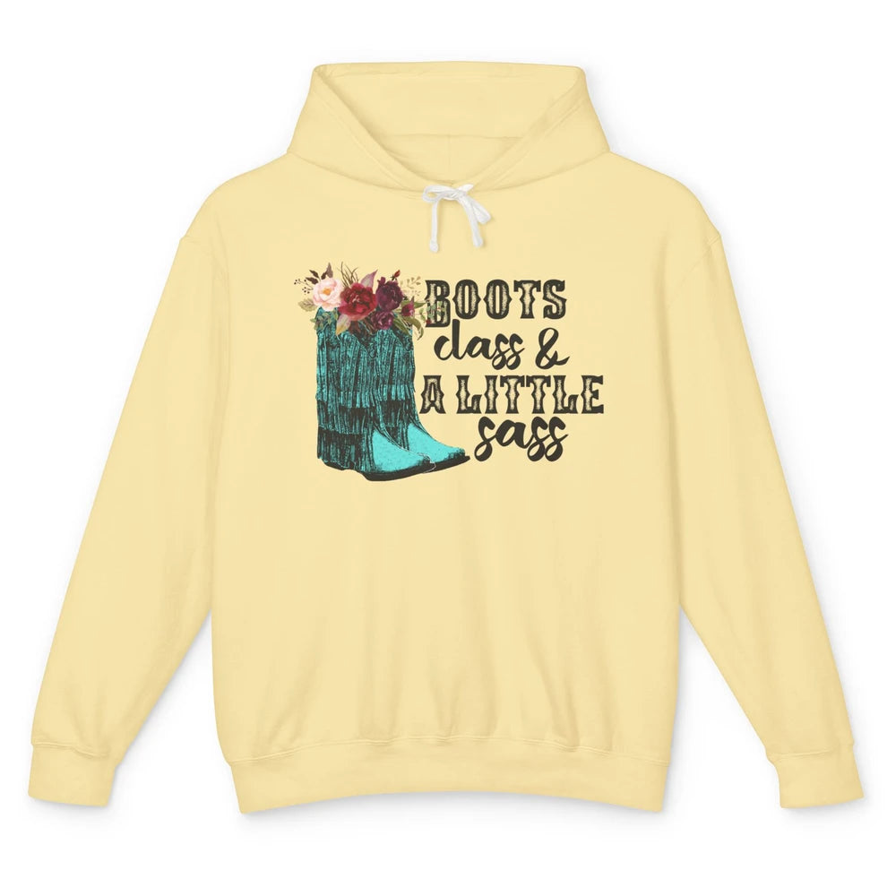 Floral Cowgirl Boots Class A Lil Sass Western Country Girl Unisex Lightweight Hoodie