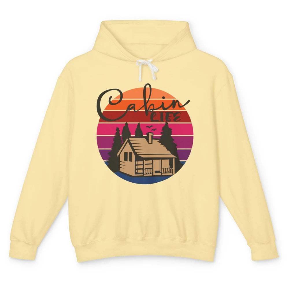 Cabin Life Vintage Cabin Camping Northern Lakes Outdoor Life Unisex Lightweight Hoodie