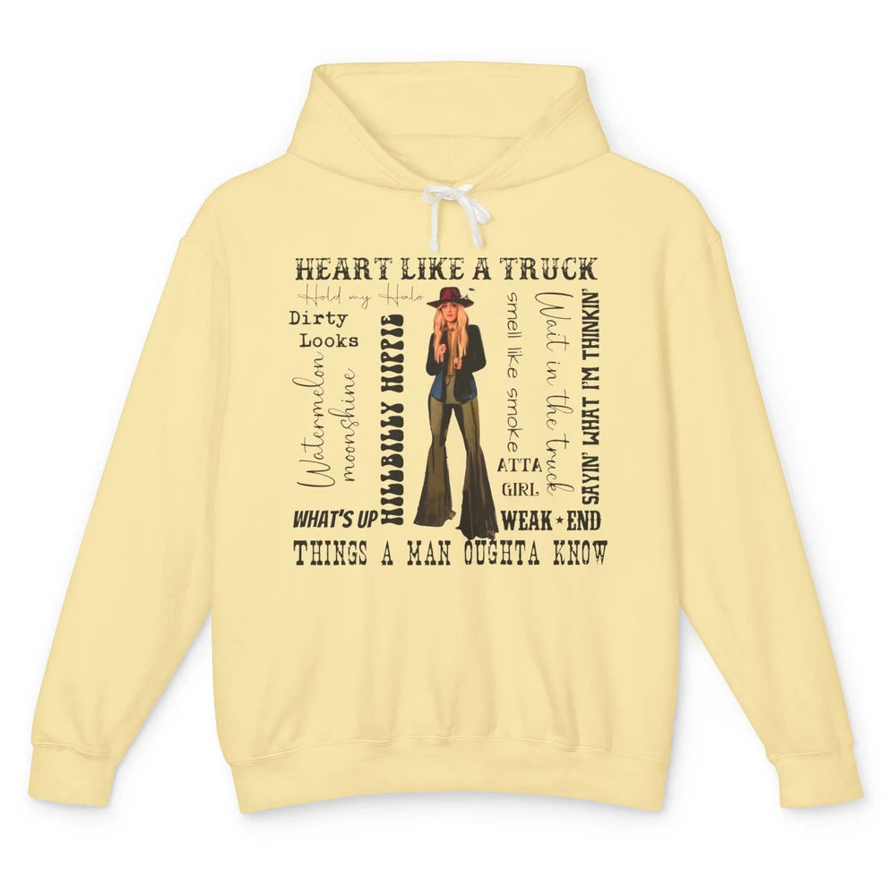 Retro Cowgirl He Said Wait In The Truck Western Country Unisex Lightweight Hoodie