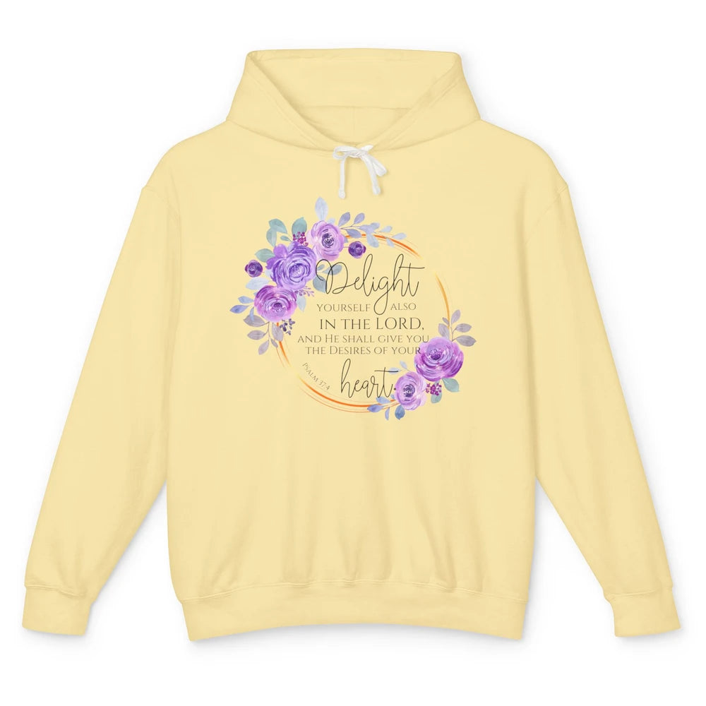 Floral Christian Delight Yourself In The Lord Bible Verse Unisex Lightweight Hoodie