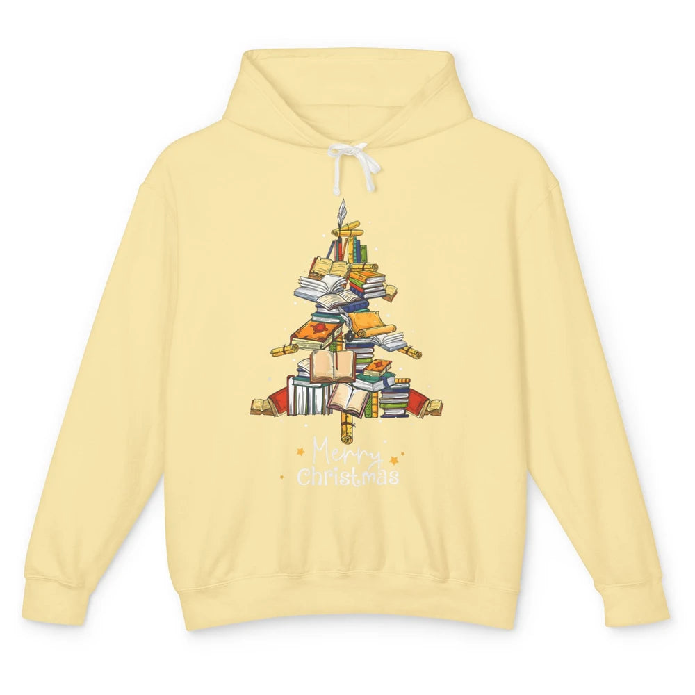 Merry Christmas Tree Reading Books Librarian Xmas Lighting Unisex Lightweight Hoodie