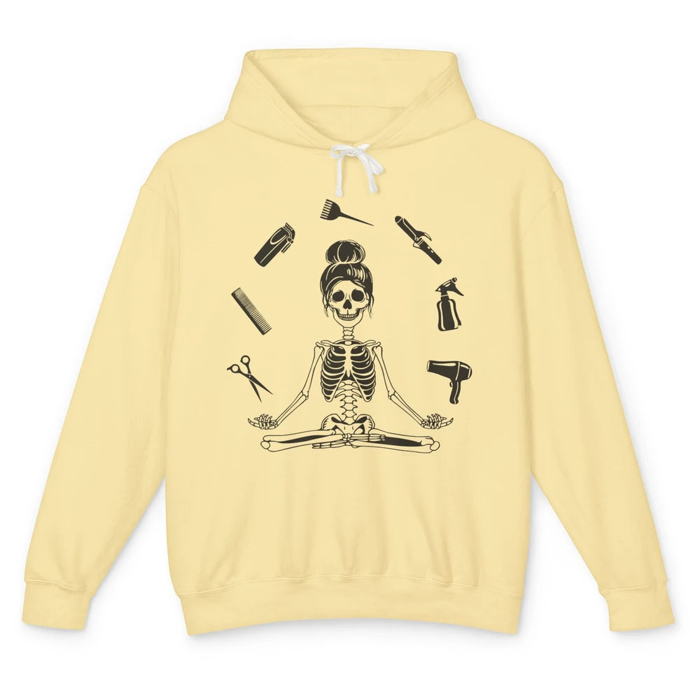 Funny Hairstylist Skeleton Yoga Hairdresser Cosmetology Unisex Lightweight Hoodie