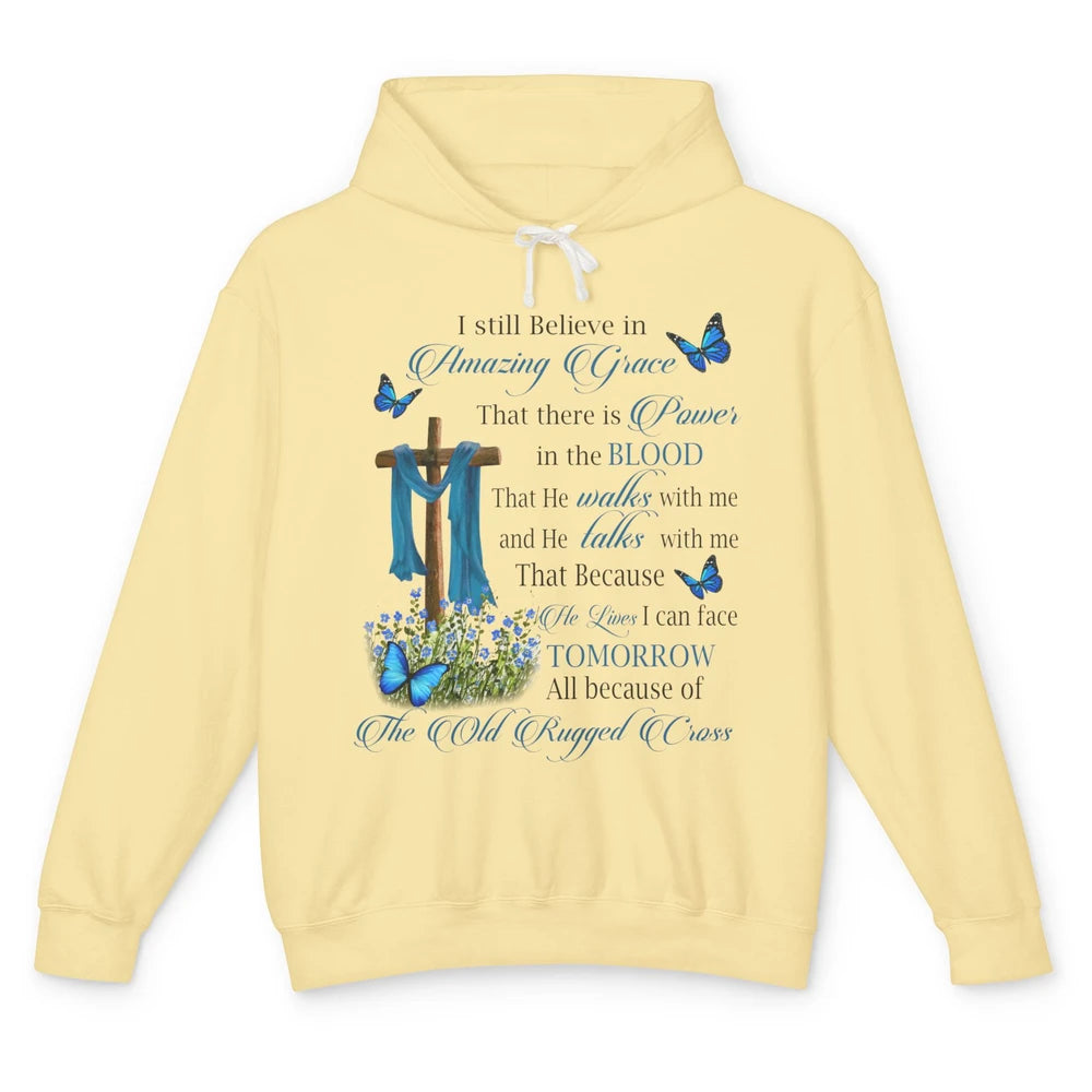 Jesus Cross Butterfly Believe In Amazing Grace Christian Unisex Lightweight Hoodie