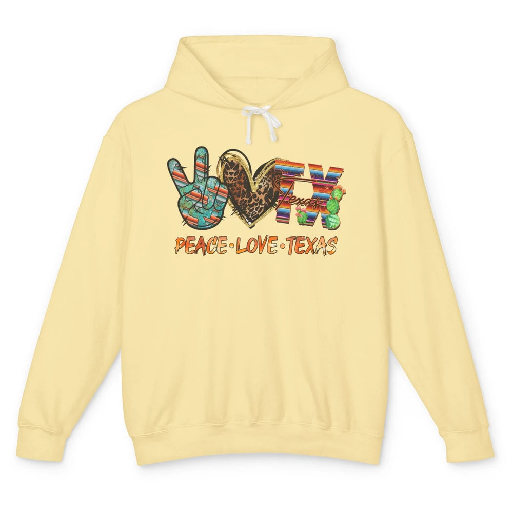 Retro Peace Love Texas Leopard Western Country Desert Cactus Unisex Lightweight Hoodie