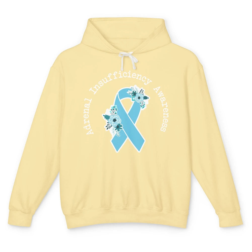 Adrenal Insufficiency Awareness Floral Light Blue Ribbon Unisex Lightweight Hoodie