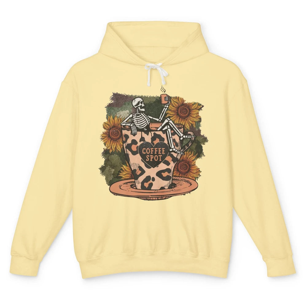 Sunflower Skeleton Dead Inside But Caffeinated Coffee Lovers Unisex Lightweight Hoodie