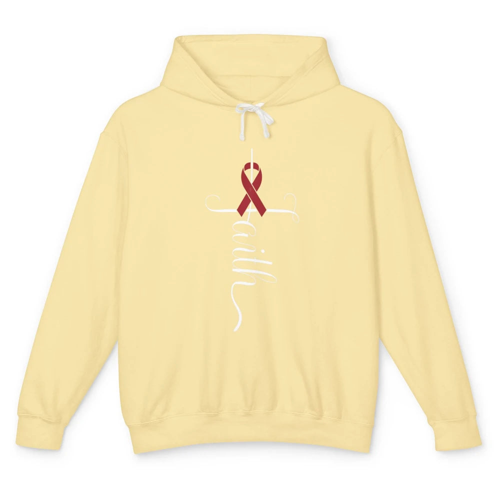 Burgundy Ribbon Faith God Multiple Myeloma Cancer Awareness Unisex Lightweight Hoodie