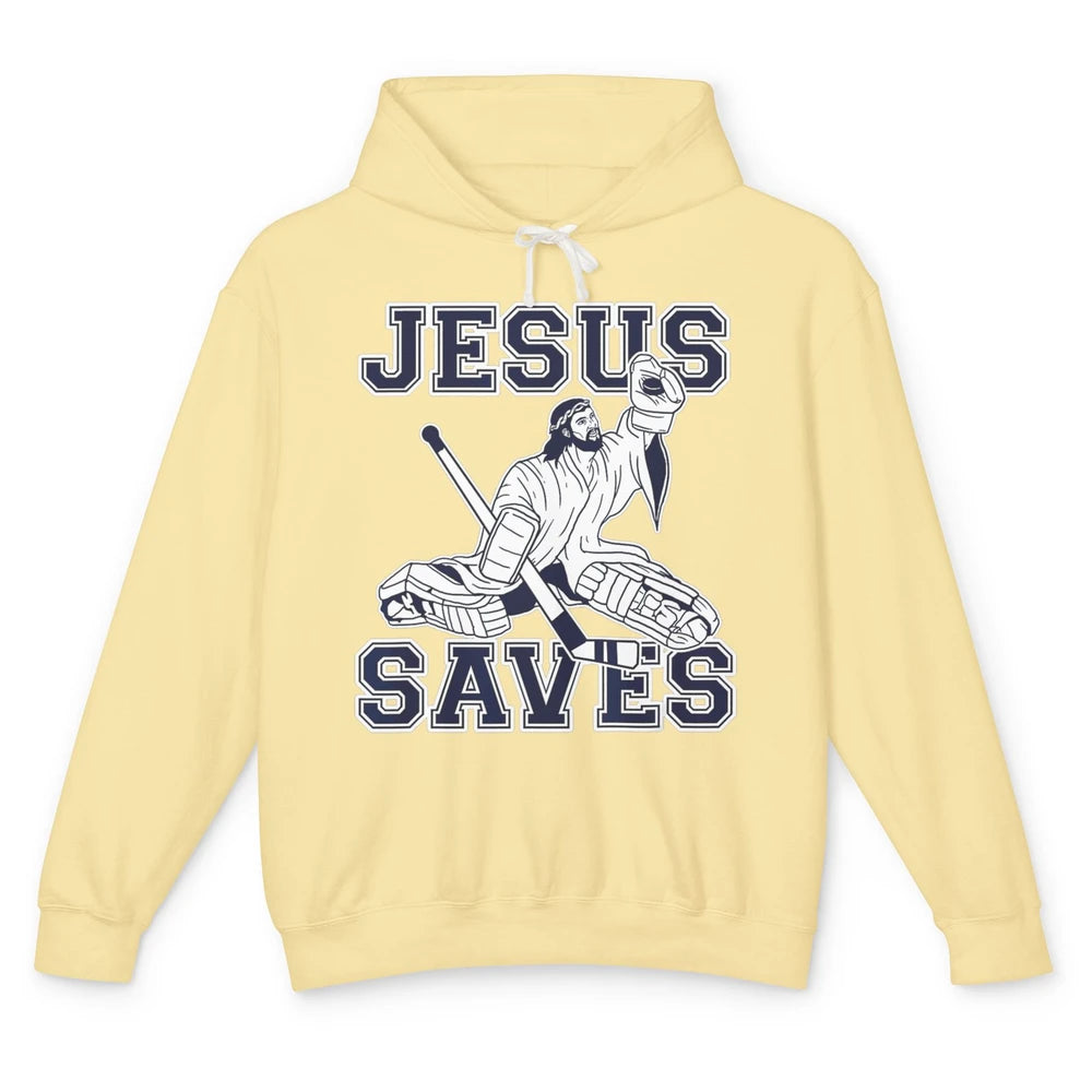 Funny Jesus Saves Ice Hockey Player Sports Game God Humor Unisex Lightweight Hoodie