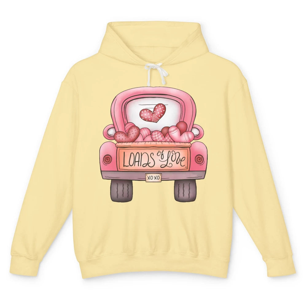 Retro Truck Pink Balloons Loads Of Love Western Valentine Unisex Lightweight Hoodie