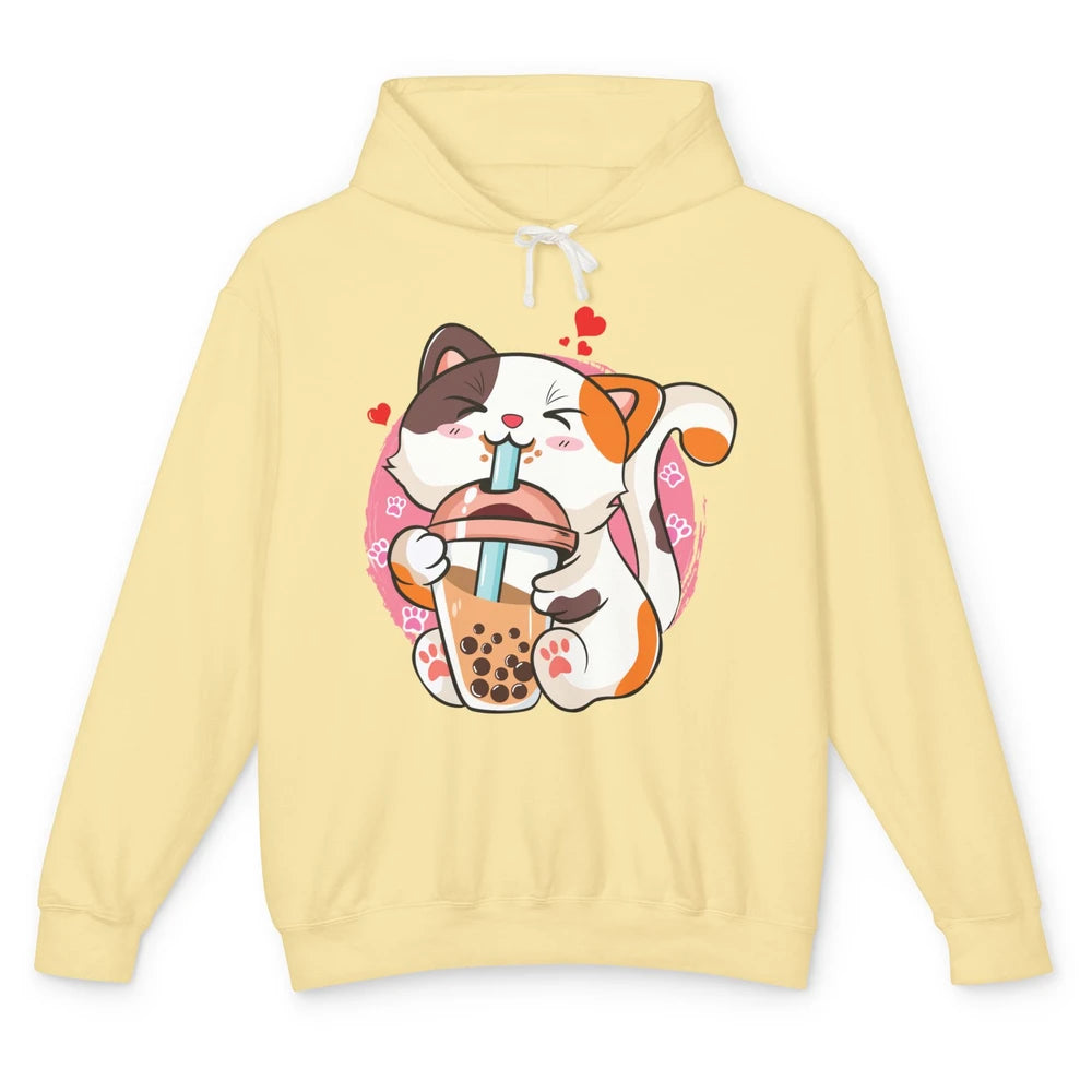 Boba Tea Cat Kawaii Cat Drink Milk Tea Kawaii Boba Cat Lover Unisex Lightweight Hoodie