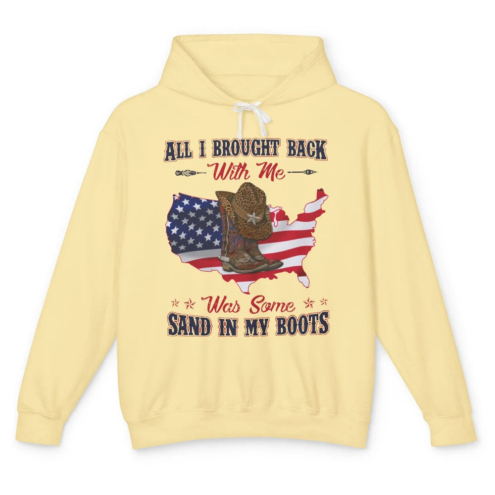 US Flag Cowboy Boots Sand In My Boot Western Country Cowgirl Unisex Lightweight Hoodie