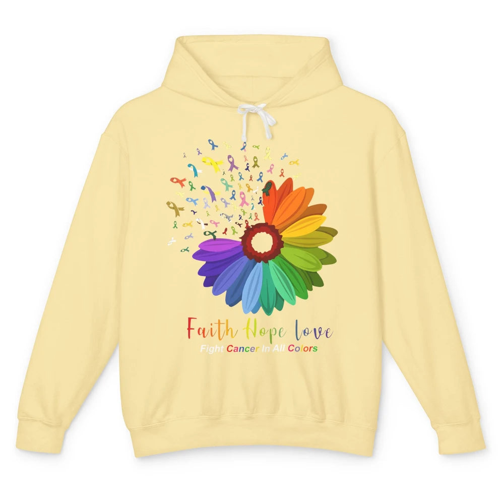 Faith Hope Love Fight Cancer Awareness Sunflower Ribbon Unisex Lightweight Hoodie