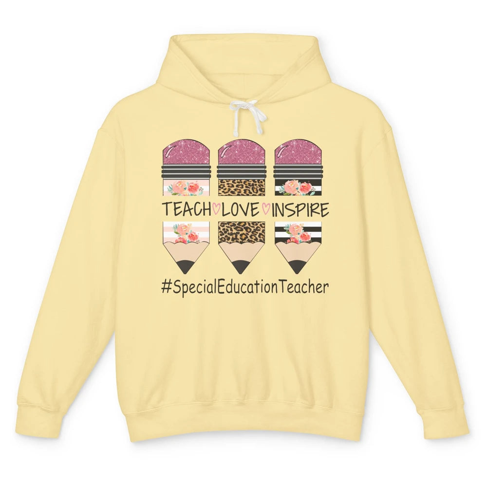 SPED Teacher Teach Love Inspire Leopard Special Education Unisex Lightweight Hoodie