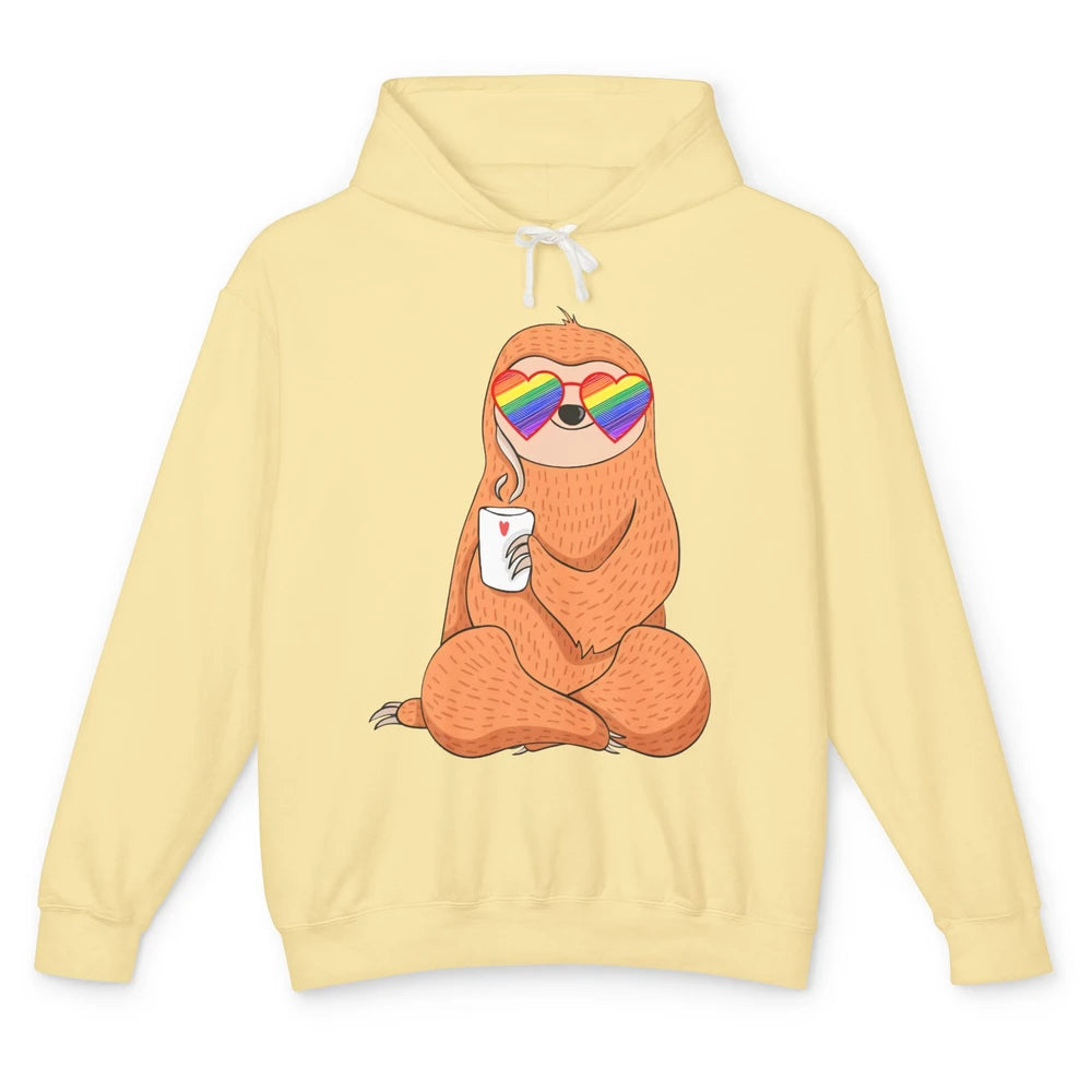 LGBT Gay Pride Month Chill Out Sloth Rainbow Sunglasses Unisex Lightweight Hoodie