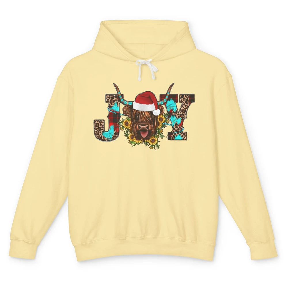 Highland Cow Christmas Joy Heifer Western Country Cowboy Unisex Lightweight Hoodie