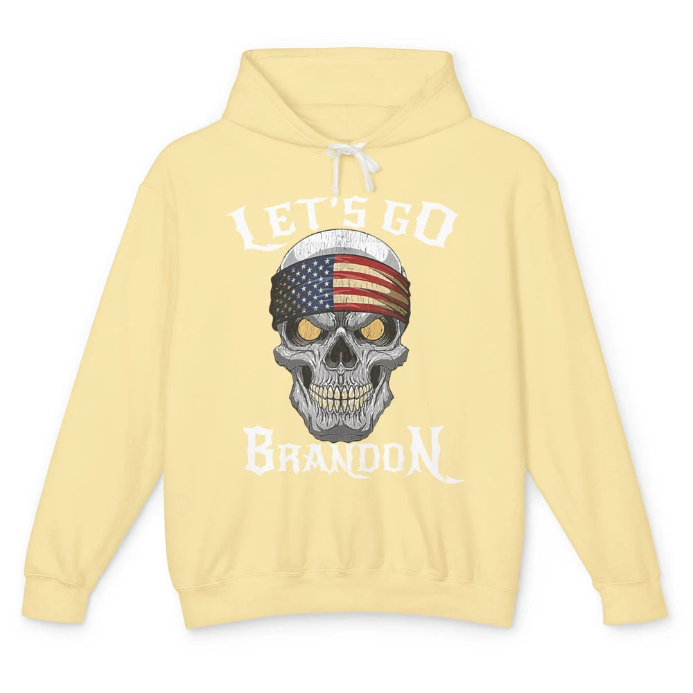 Retro Skull US Flag Let's Go Brandon Anti Biden Pro America Unisex Lightweight Hoodie